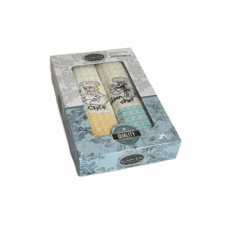 Набор кухонных полотенец вафельных хлопковых KARVEN HM750 ПОВАРА V16 50х70 (2шт)