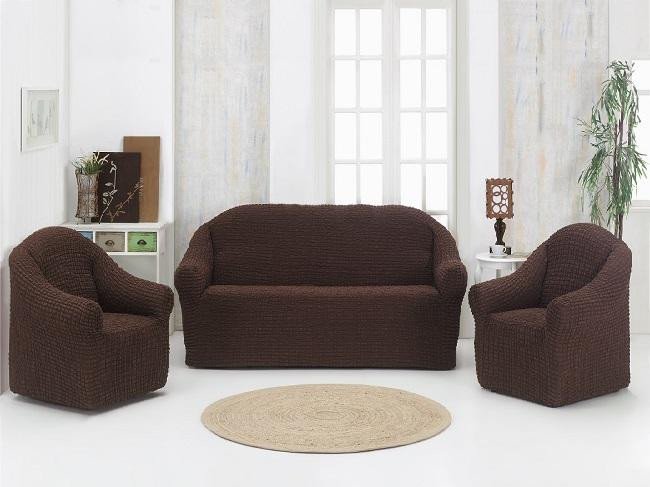 Набор чехлов без юбки на трехместный диван и два кресла BULSAN коричневый