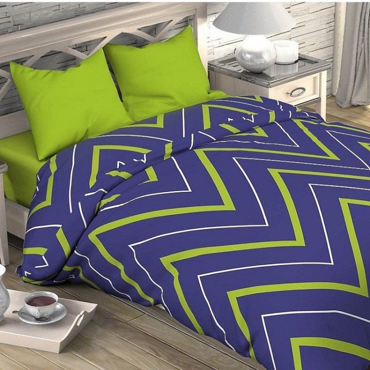 Постельное белье из поплина ЭТЕЛЬ ЗИГЗАГИ желто-серое евро