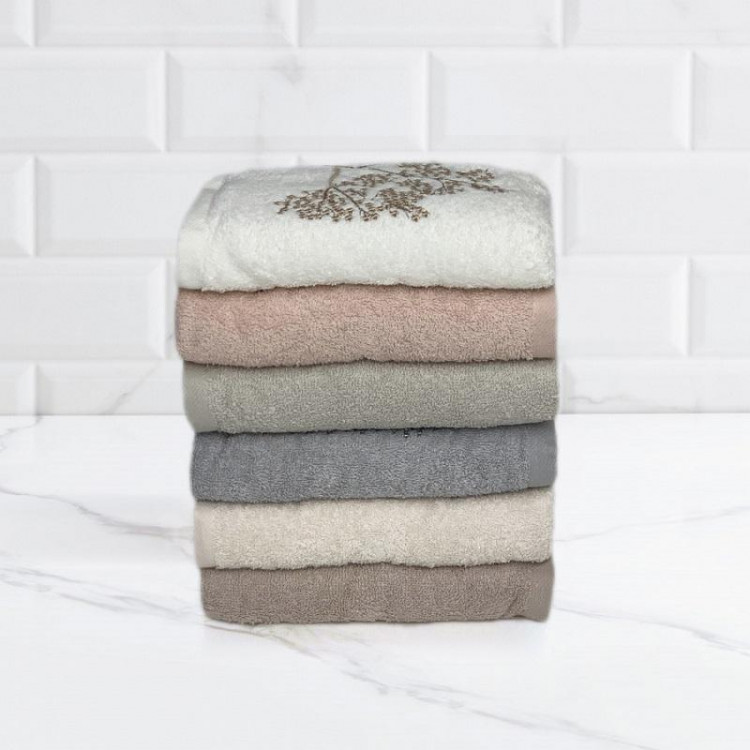 Набор полотенец махровых хлопковых с вышивкой KARVEN ELIT H7000 AKASYA 50х90 (6шт)