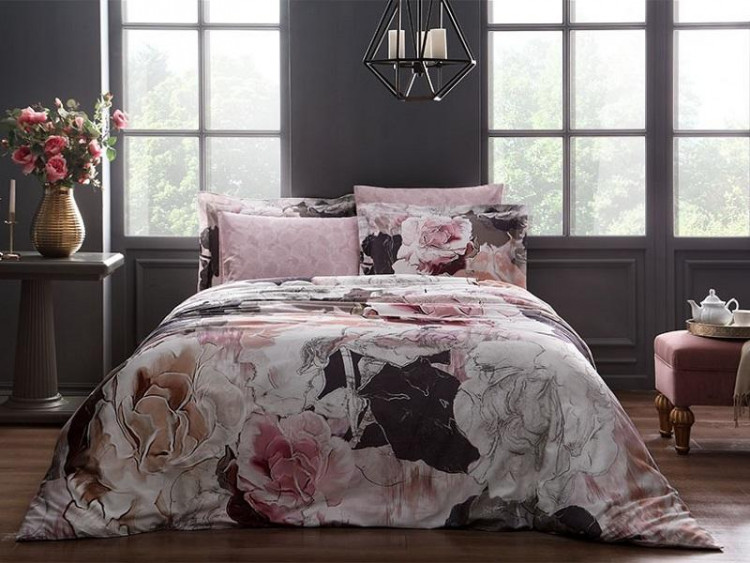 Постельное белье из сатина DELUX PREMUIM DIGITAL LORELLE пудра евро