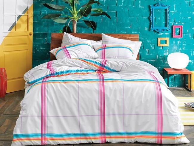 Подростковое постельное белье из ранфорса TAC GENC MODASI ENERGY бело-бирюзовое