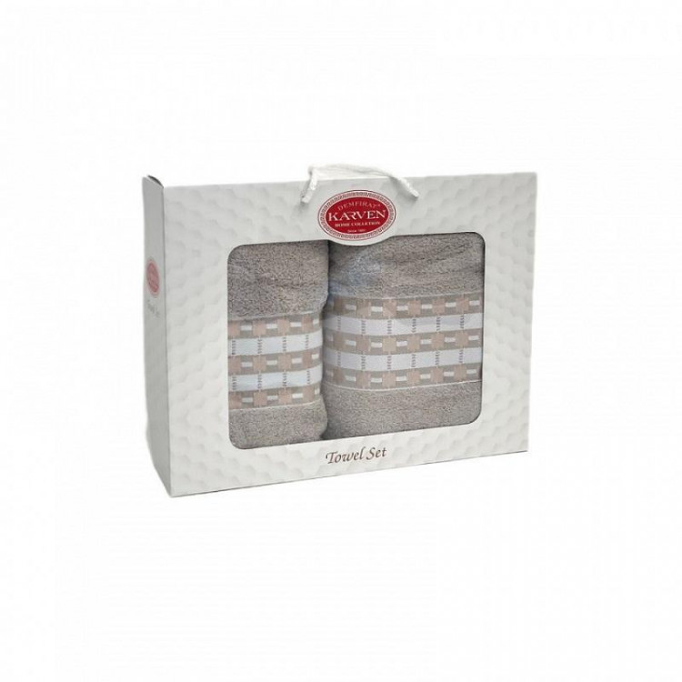 Набор полотенец махровых хлопковых KARVEN HS1650 YOL SEKITLI V2 бежевый 50х90 (1шт), 70х140 (1шт)
