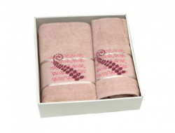 Набор полотенец махровых хлопковых KARVEN HS1622 KIVRIMLI YAPRAK V3 пудра 50х90 (1шт), 70х140 (1шт)