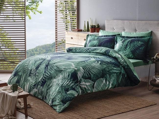 Постельное белье из сатина в PVC TAC DELUX PREMIUM DIGITAL RAIN зеленое семейное