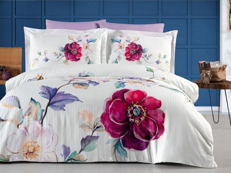 Постельное белье из страйп сатина с цветным принтом KARVEN N249-SB020 50х70 (1шт), 70х70 (1шт) 1,5-спальное