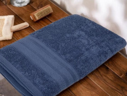 Полотенце махровое хлопковое KARVEN PETEK BORDUR DUZ H5160 LUX COTTON lacivert 70х140