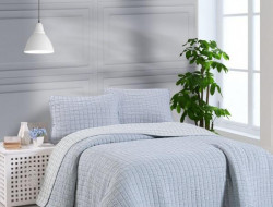 Покрывало тонкое из хлопка и микрофибры KARVEN Y836 MUSLIN KARE V2 темно-синее 240х250 с наволочками 50х70 (2шт)