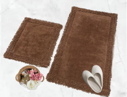 Набор ковриков для ванной хлопковый с бахромой KARVEN KV425 K.M.DUZ шоколад 50х60 (1шт), 60х100 (1шт)