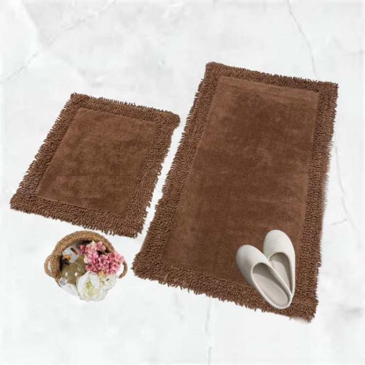 Набор ковриков для ванной хлопковый с бахромой KARVEN KV425 K.M.DUZ шоколад 50х60 (1шт), 60х100 (1шт)