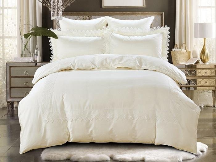 Постельное белье из макосатина с вышивкой KARNA NELI кремовое евро