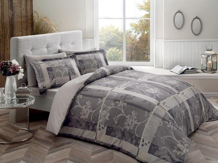 Постельное белье из сатина TAC DELUX ELEGANCE MADRE серое семейное
