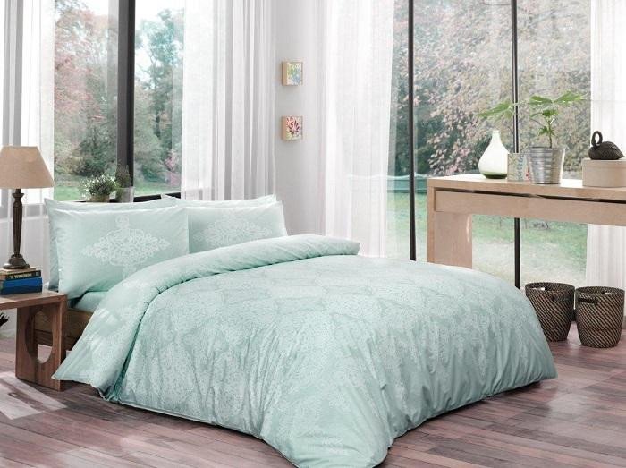 Постельное белье из ранфорса TAC HAPPY DAY BLANCE ментол семейное