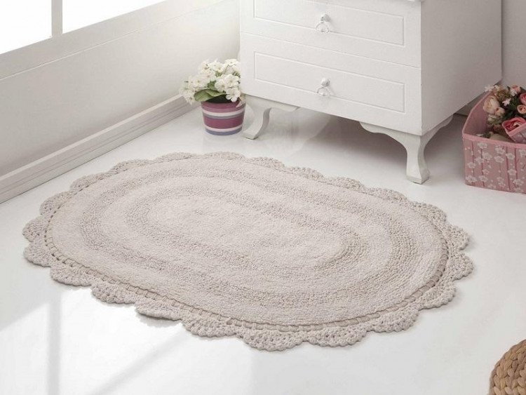 Коврик для ванной из хлопка с кружевом MODALIN DIANA кофейный 50х80