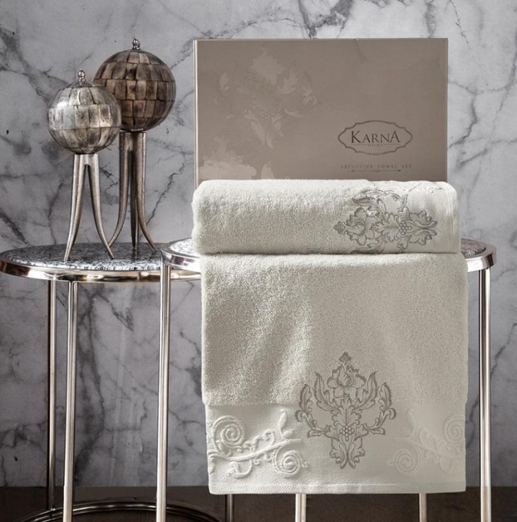 Комплект махровых полотенец с вышивкой KARNA AROV натурал 50х90 (1шт) и 70х140 (1шт)