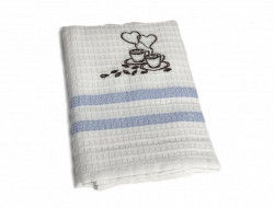 Набор кухонных полотенец вафельных хлопковых KARVEN HM779 КОФЕ С СЕРДЕЧКАМИ V3 голубой 50х75 (12шт)