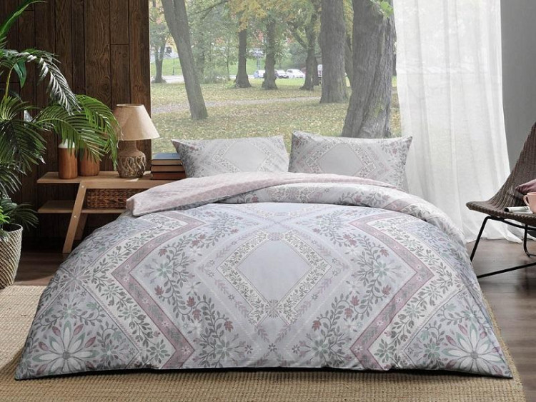 Постельное белье из ранфорса TAC HAPPY DAY VALERIA серое-пудра 1,5-спальное