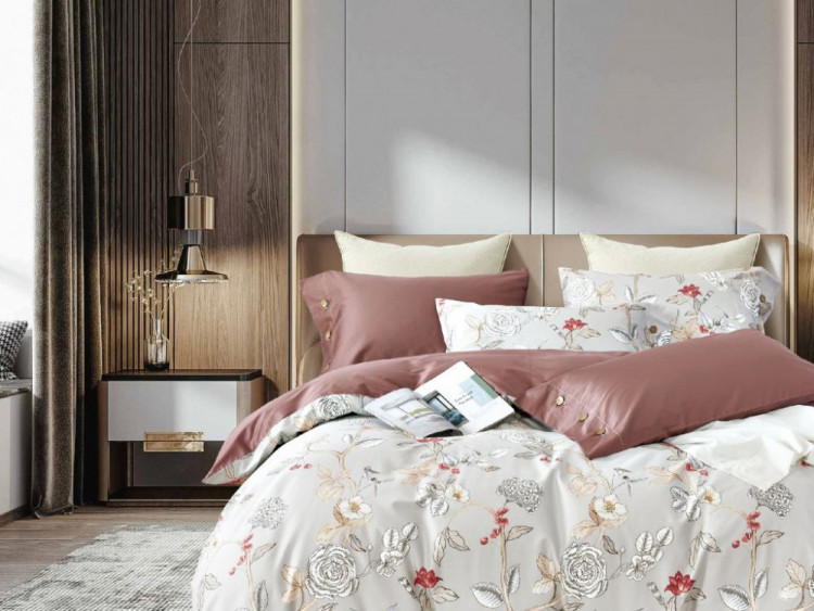 Постельное белье из египетского хлопка с простыней на резинке 160х200х30 ASABELLA 1914-6 50х70 (2шт) и 70х70 (2шт) евро