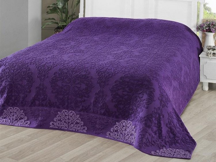 Простыня махровая жаккардовая KARNA OTTOMAN фиолетовая 200х220