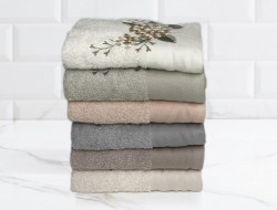 Набор полотенец махровых хлопковых с вышивкой KARVEN ELIT H7000 CICEK SEPETI 50х90 (6шт)