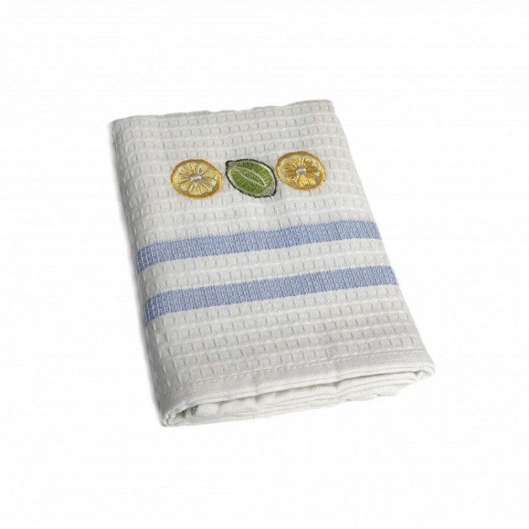 Набор кухонных полотенец вафельных хлопковых KARVEN HM779 ЛИМОН-ЛАЙМ V3 голубой 50х75 (12шт)