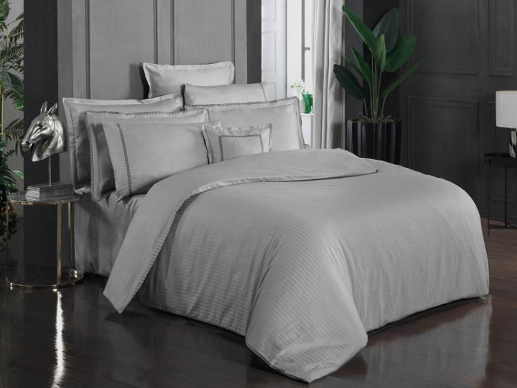 Постельное белье из страйп-сатина де люкс SAREV SPORT CHIC 260TC N305 JACQUARD STRIPE V3-GRI 50х70 (2шт), 70х70 (2шт) семейное