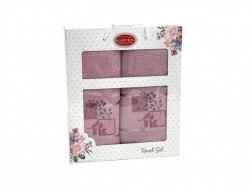Набор полотенец махровых хлопковых KARVEN HS1634 KARELI CICEK V8 пудра 50х90 (1шт), 70х140 (1шт)