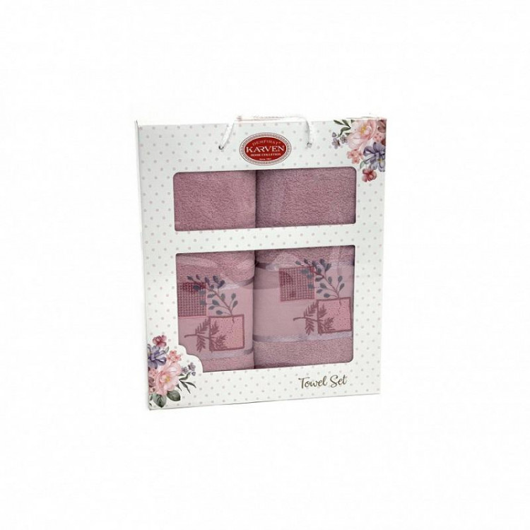 Набор полотенец махровых хлопковых KARVEN HS1634 KARELI CICEK V8 пудра 50х90 (1шт), 70х140 (1шт)