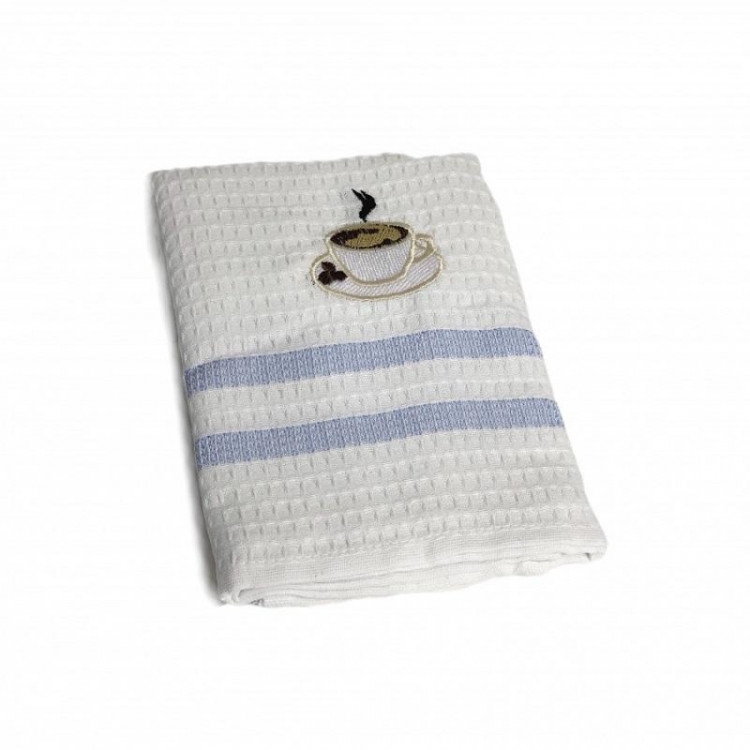 Набор кухонных полотенец вафельных хлопковых KARVEN HM779 ЧАШКА КОФЕ V3 голубой 50х75 (12шт)