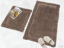 Набор ковриков для ванной хлопковый с бахромой KARVEN KV425 K.M.DUZ темно-бежевый 50х60 (1шт), 60х100 (1шт)