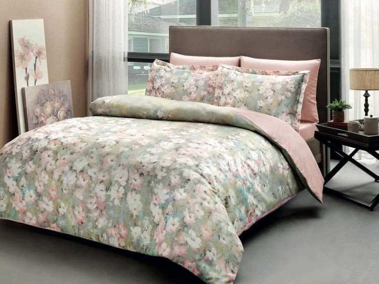 Постельное белье из сатина люкс TAC DELUX PREMIUM DIGITAL JAMIE пудра евро