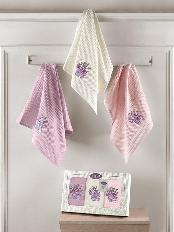 Комплект вафельных хлопковых полотенец KARNA FREZYA V2 40х60 (3шт)