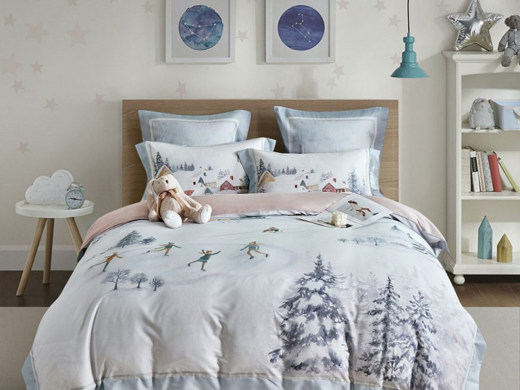 Постельное белье фланелевое из тенсела ASABELLA Серебряные коньки 50х70 (2шт), 70х70 (2шт) евро