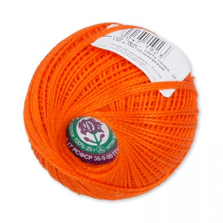 Пряжа СПБ ИРИС №0710 оранжевая 100% мерсеризованный хлопок 20 шт х 25 гр, 150 м