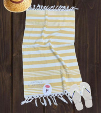 Полотенце махровое хлопковое с бахромой KARVEN H3275 ПЕШТЕМАЛЬ V1 желтое 50х100