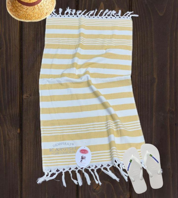 Полотенце махровое хлопковое с бахромой KARVEN H3275 ПЕШТЕМАЛЬ V1 желтое 50х100