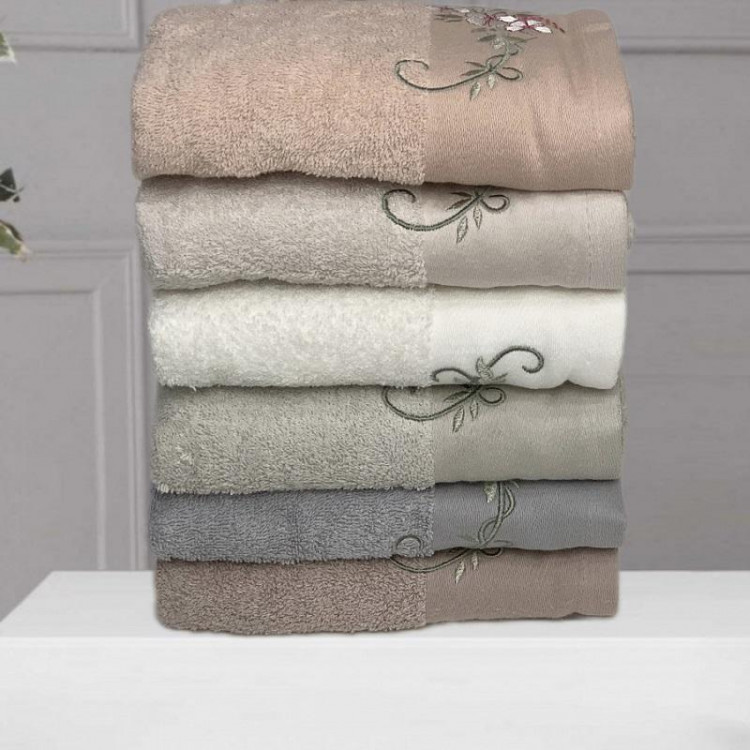 Набор полотенец махровых хлопковых с вышивкой KARVEN ELIT H7000 EMOTION 50х90 (6шт)