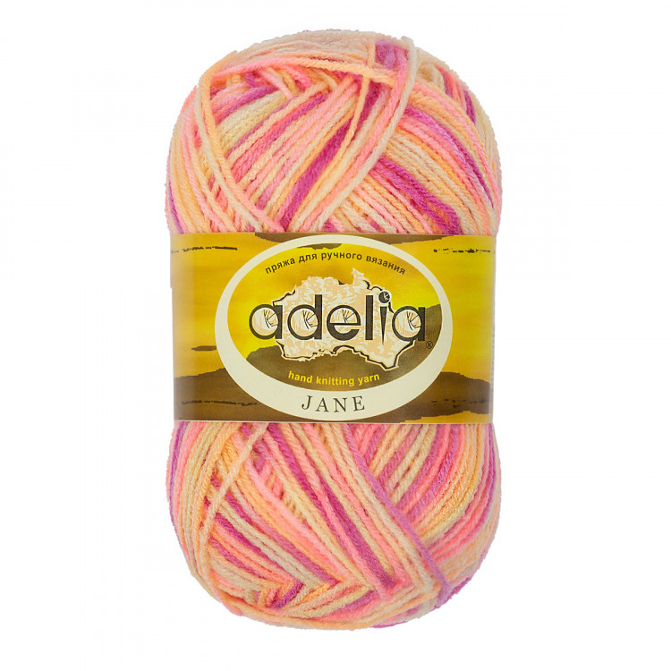 Пряжа ADELIA JANE №21 сиреневая-светло-желтая-розовая-светло-оранжевая 100% акрил, 10 шт х 50 гр, 227 м +/- 10 м