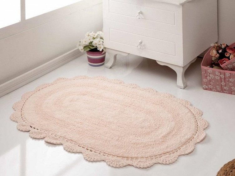 Коврик для ванной из хлопка с кружевом MODALIN DIANA абрикосовый 50х80