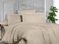 Постельное белье из страйп сатина KARVEN N163-SS-012 SAMPANYA бежевое 50х70 (2шт), 70х70 (2шт) евро