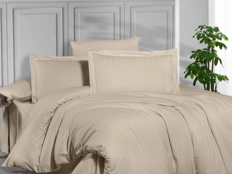 Постельное белье из страйп сатина KARVEN N163-SS-012 SAMPANYA бежевое 50х70 (2шт), 70х70 (2шт) евро