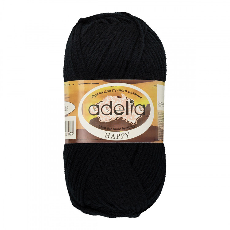 Пряжа ADELIA HAPPY №02 черная 100% акрил, 10 шт х 50 гр, 128 м +/- 7 м