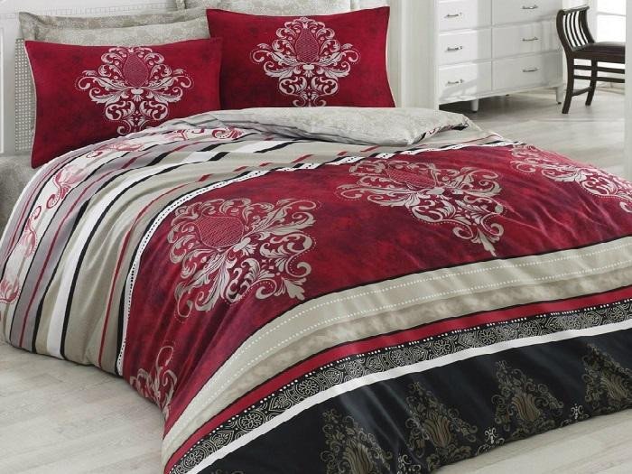 Постельное белье из сатина COTTONBOX PREMIUM AZRA бордовое евро