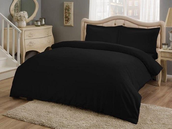 Постельное белье из сатина TAC HAPPY DAY BASIC черное евро