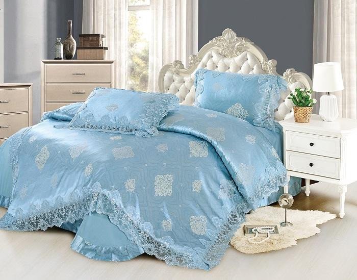 Постельное белье из жаккарда с гипюром CRISTELLE BLUE MARINE TJ-34 50х70 (2шт) евро