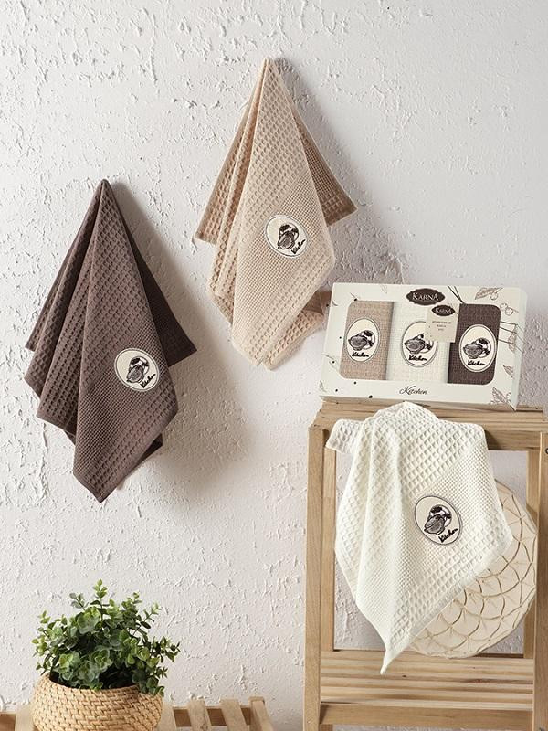 Комплект вафельных хлопковых полотенец KARNA SANTE V1 40х60 (3шт)