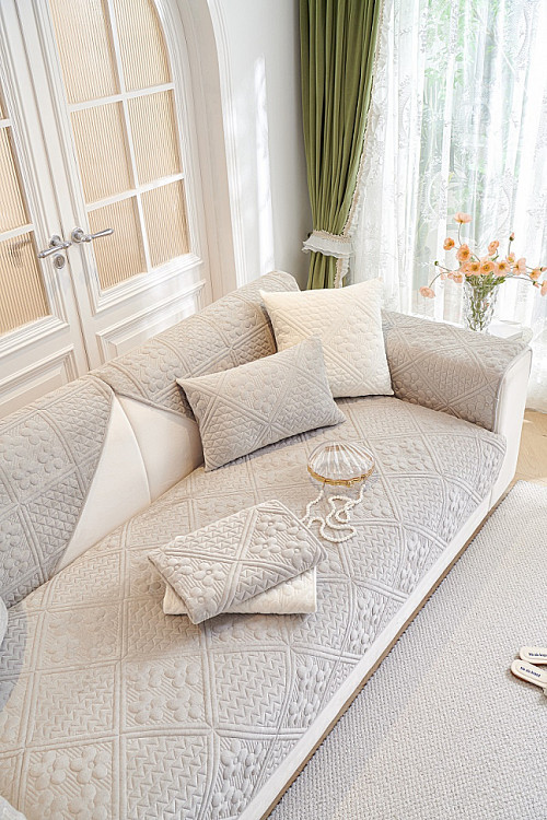 Набор накидок на диван из велюра TANGO SOFA бежевый 90х160 (1шт), 90х210 (1шт)