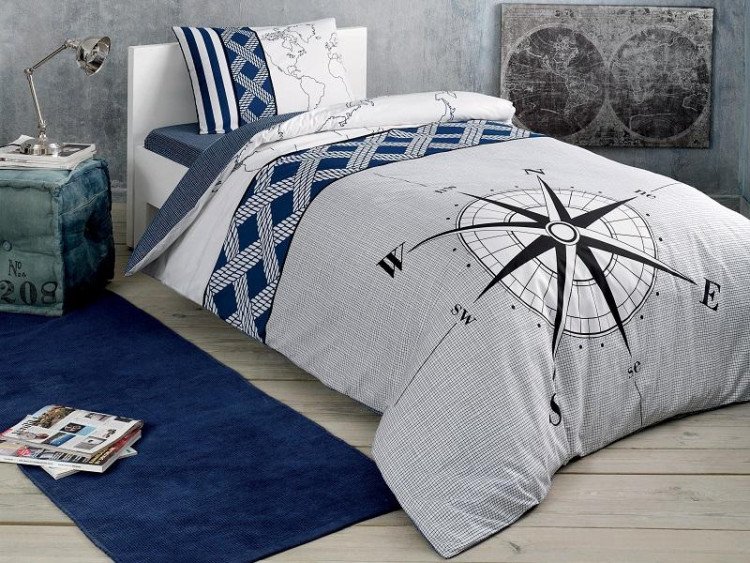 Подростковое постельное белье из ранфорса TAC GENC MODASI NAVI синее