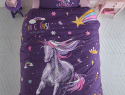 Покрывало детское из хлопка стеганое KARVEN Y923/1 RAINBOW V1 MOR 180х240 с наволочкой 50х70