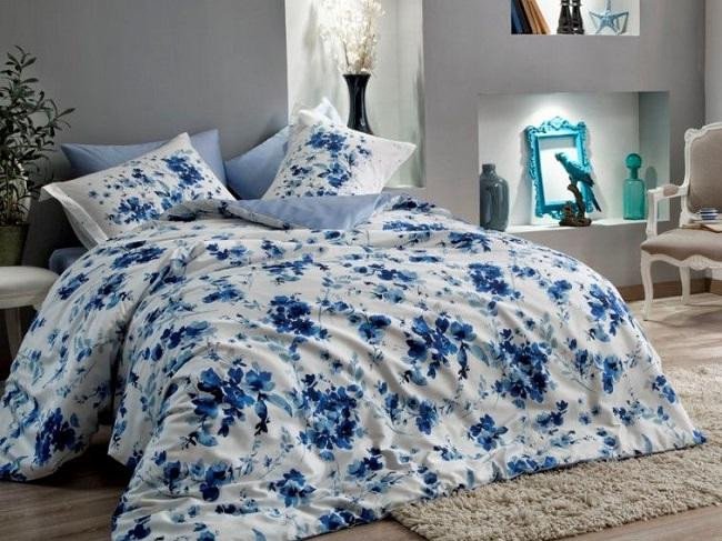 Постельное белье из сатина TAC DELUX PREMIUM DIGITAL FARIDA голубое евро